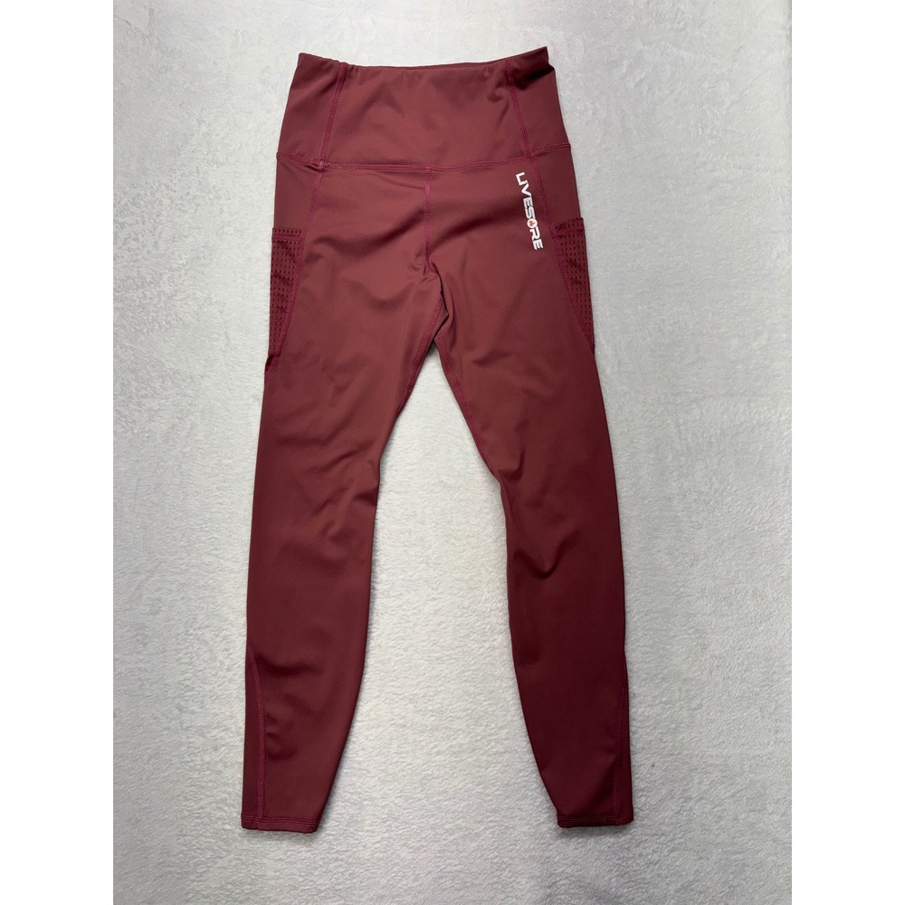 LiveSore Make It Hot Leggings Womens Large Burgundy Mesh Pocket High Waist Yoga